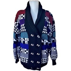 Unisex Handmade 90's Vintage in Scotland Coogi style Pure Wool Cardigan